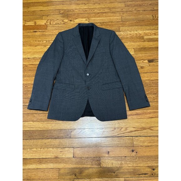 Hugo Boss Mens Blazer Jacket Sz 40L Gray Wool Houndstooth 2 Button Sport Coat - Picture 1 of 9